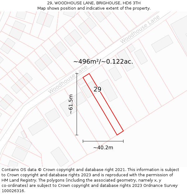 29, WOODHOUSE LANE, BRIGHOUSE, HD6 3TH: Plot and title map