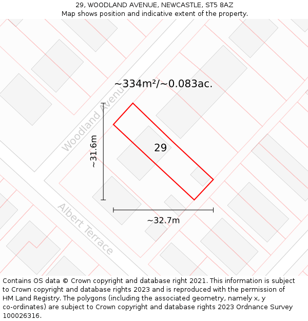 29, WOODLAND AVENUE, NEWCASTLE, ST5 8AZ: Plot and title map