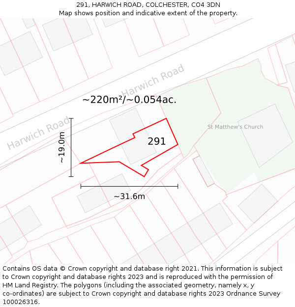 291, HARWICH ROAD, COLCHESTER, CO4 3DN: Plot and title map