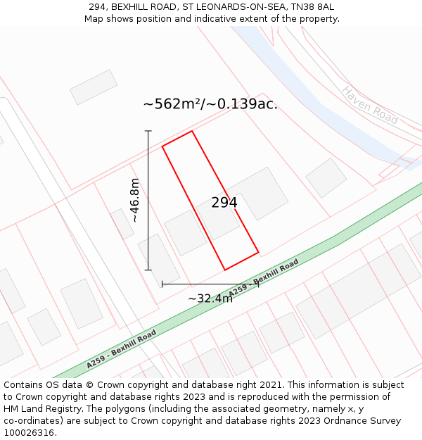 294, BEXHILL ROAD, ST LEONARDS-ON-SEA, TN38 8AL: Plot and title map