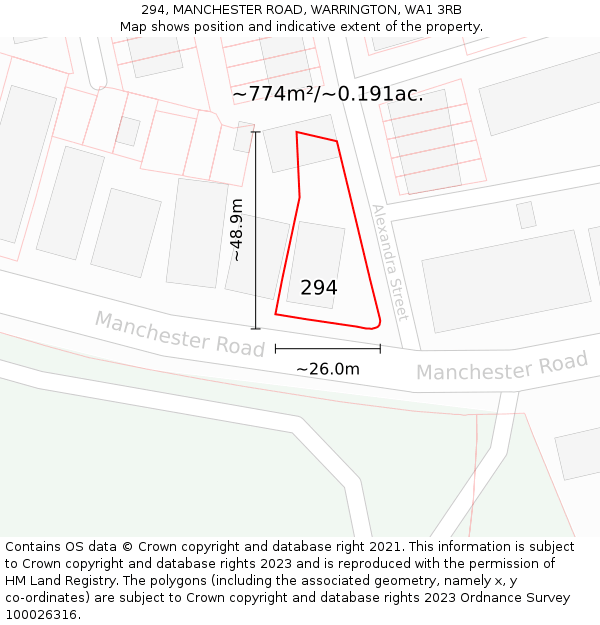 294, MANCHESTER ROAD, WARRINGTON, WA1 3RB: Plot and title map