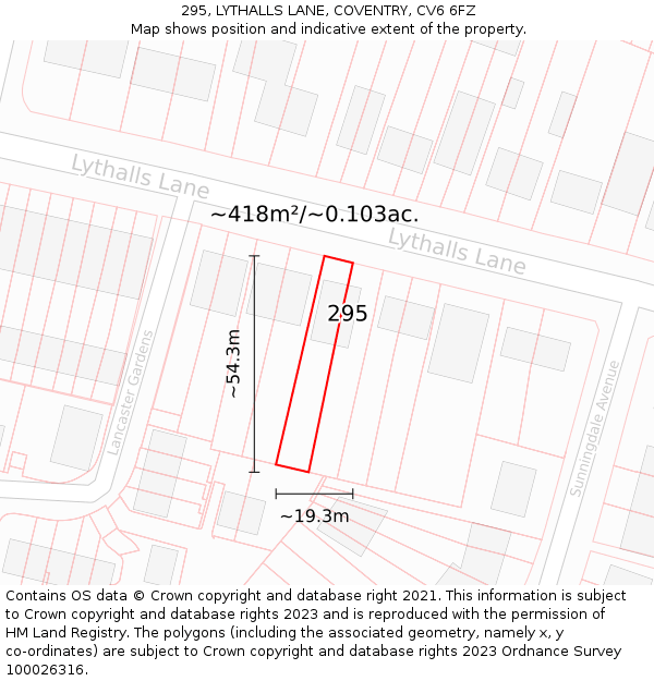 295, LYTHALLS LANE, COVENTRY, CV6 6FZ: Plot and title map