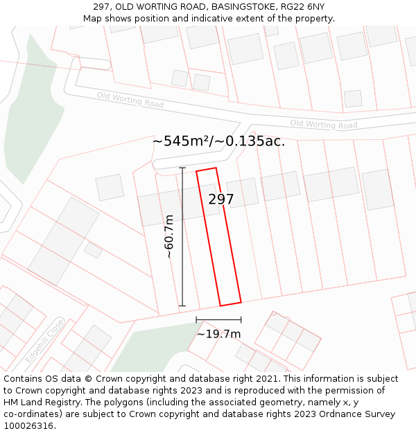 297, OLD WORTING ROAD, BASINGSTOKE, RG22 6NY: Plot and title map