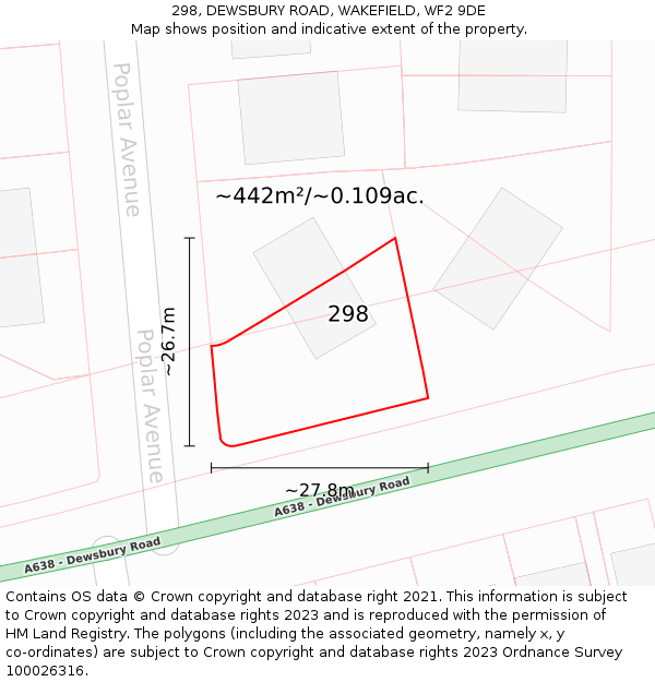 298, DEWSBURY ROAD, WAKEFIELD, WF2 9DE: Plot and title map