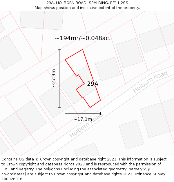 29A, HOLBORN ROAD, SPALDING, PE11 2SS: Plot and title map