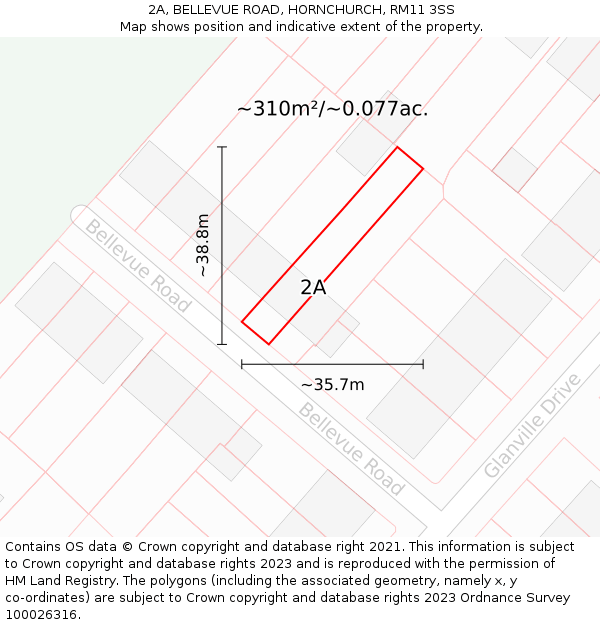 2A, BELLEVUE ROAD, HORNCHURCH, RM11 3SS: Plot and title map