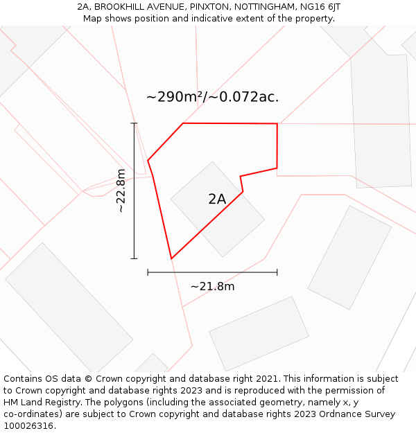 2A, BROOKHILL AVENUE, PINXTON, NOTTINGHAM, NG16 6JT: Plot and title map