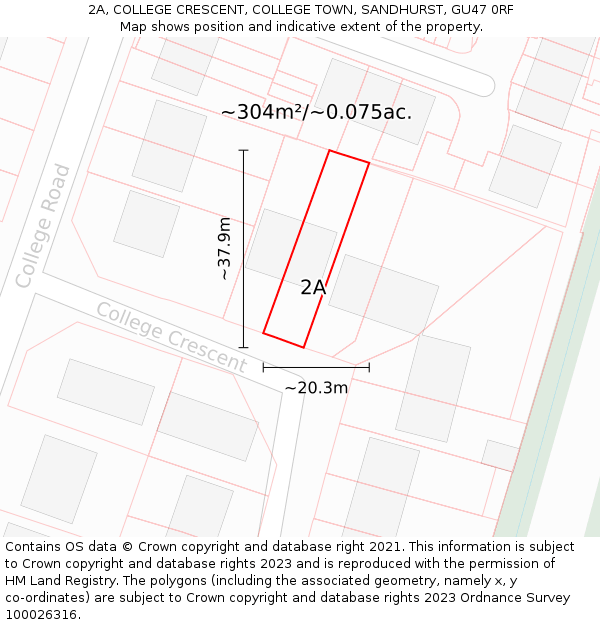 2A, COLLEGE CRESCENT, COLLEGE TOWN, SANDHURST, GU47 0RF: Plot and title map