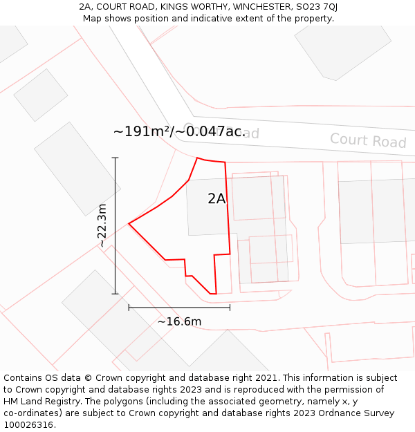 2A, COURT ROAD, KINGS WORTHY, WINCHESTER, SO23 7QJ: Plot and title map