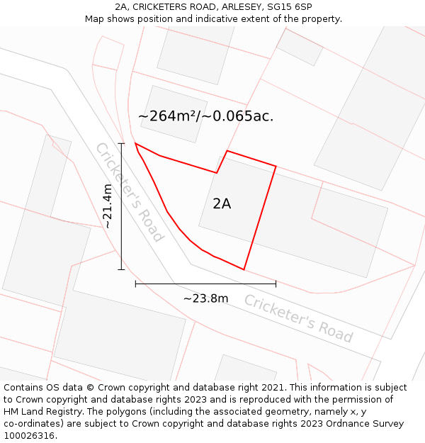 2A, CRICKETERS ROAD, ARLESEY, SG15 6SP: Plot and title map