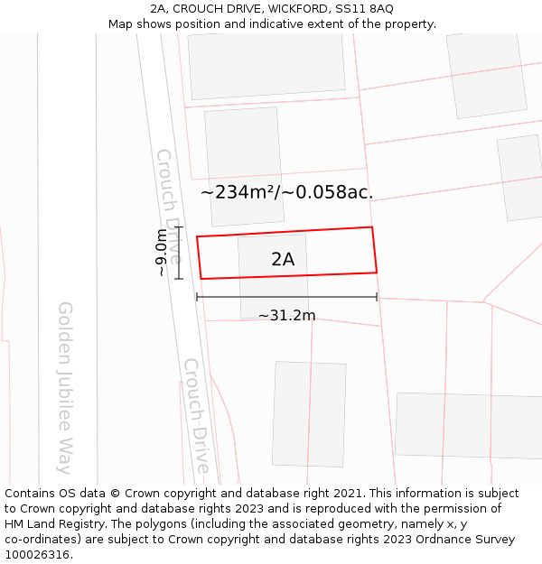 2A, CROUCH DRIVE, WICKFORD, SS11 8AQ: Plot and title map