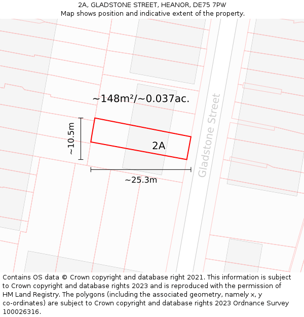 2A, GLADSTONE STREET, HEANOR, DE75 7PW: Plot and title map