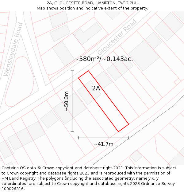 2A, GLOUCESTER ROAD, HAMPTON, TW12 2UH: Plot and title map