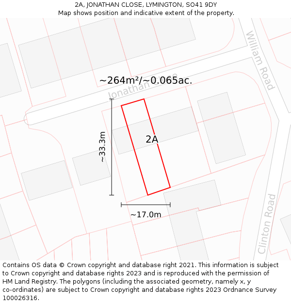 2A, JONATHAN CLOSE, LYMINGTON, SO41 9DY: Plot and title map