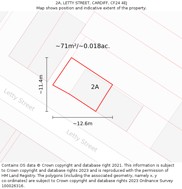 2A, LETTY STREET, CARDIFF, CF24 4EJ: Plot and title map