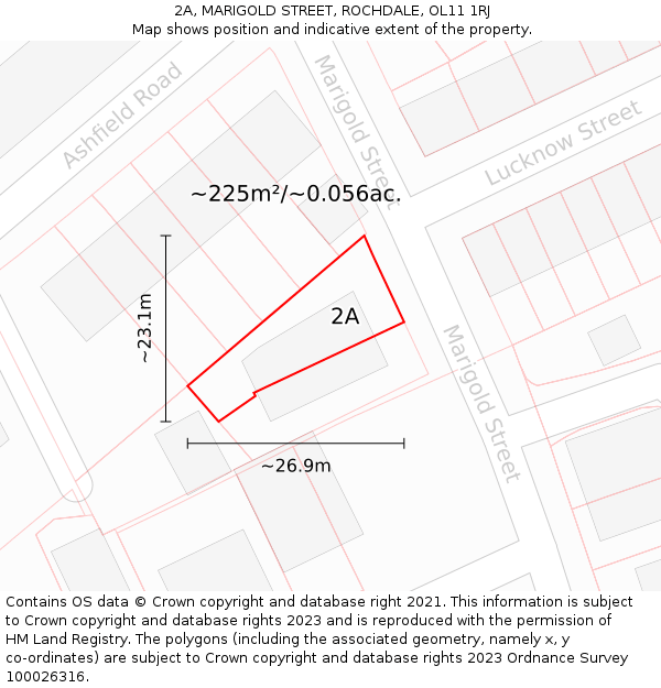 2A, MARIGOLD STREET, ROCHDALE, OL11 1RJ: Plot and title map