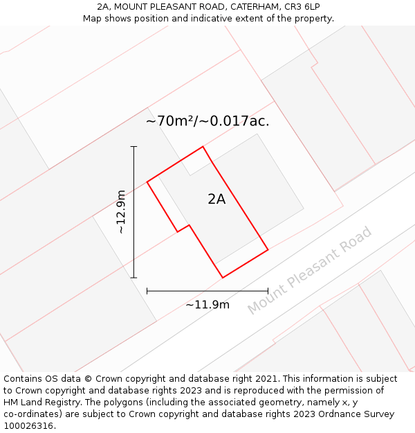 2A, MOUNT PLEASANT ROAD, CATERHAM, CR3 6LP: Plot and title map