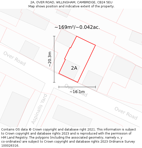 2A, OVER ROAD, WILLINGHAM, CAMBRIDGE, CB24 5EU: Plot and title map