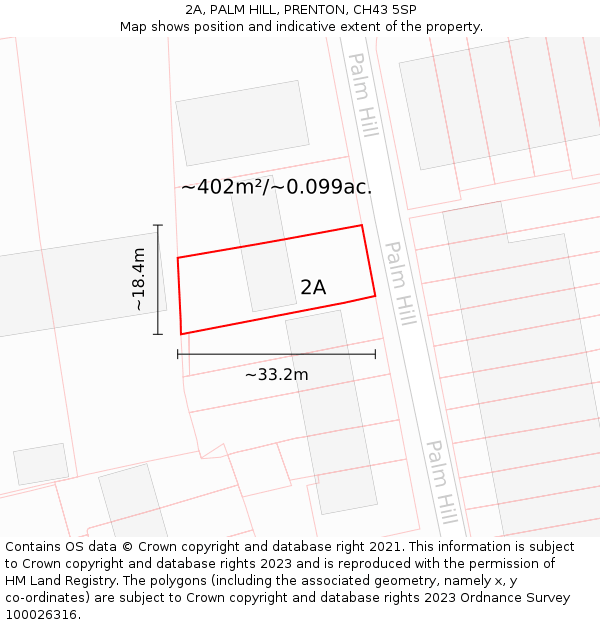 2A, PALM HILL, PRENTON, CH43 5SP: Plot and title map