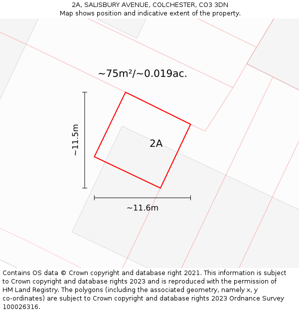 2A, SALISBURY AVENUE, COLCHESTER, CO3 3DN: Plot and title map