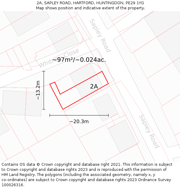 2A, SAPLEY ROAD, HARTFORD, HUNTINGDON, PE29 1YG: Plot and title map