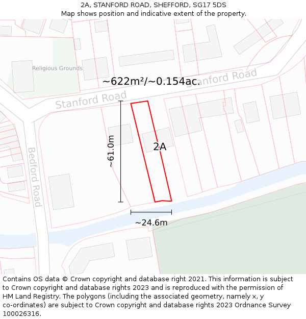 2A, STANFORD ROAD, SHEFFORD, SG17 5DS: Plot and title map