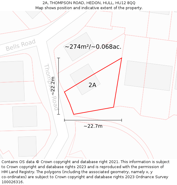 2A, THOMPSON ROAD, HEDON, HULL, HU12 8QQ: Plot and title map