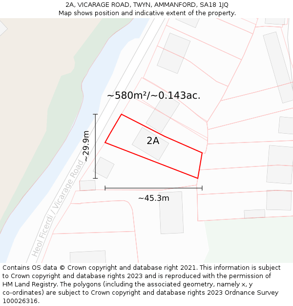 2A, VICARAGE ROAD, TWYN, AMMANFORD, SA18 1JQ: Plot and title map