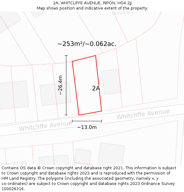 2A, WHITCLIFFE AVENUE, RIPON, HG4 2JJ: Plot and title map