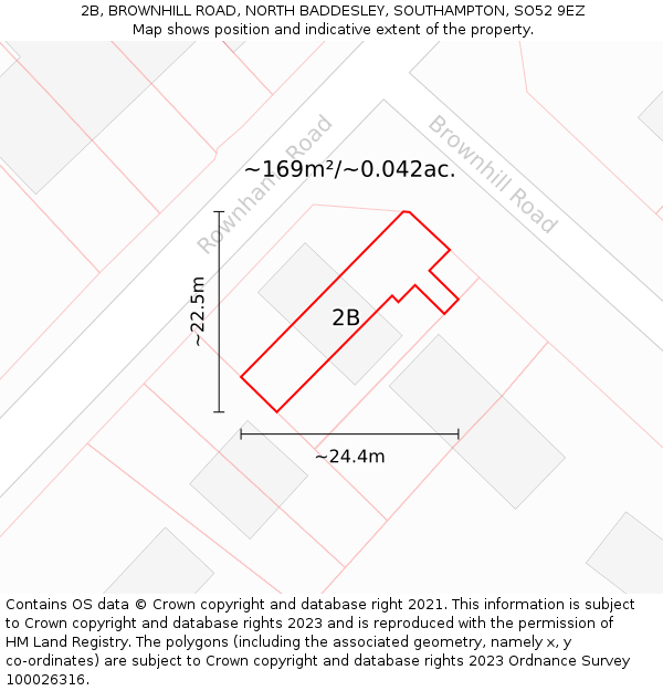 2B, BROWNHILL ROAD, NORTH BADDESLEY, SOUTHAMPTON, SO52 9EZ: Plot and title map