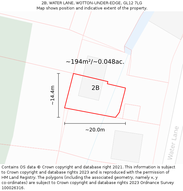 2B, WATER LANE, WOTTON-UNDER-EDGE, GL12 7LG: Plot and title map