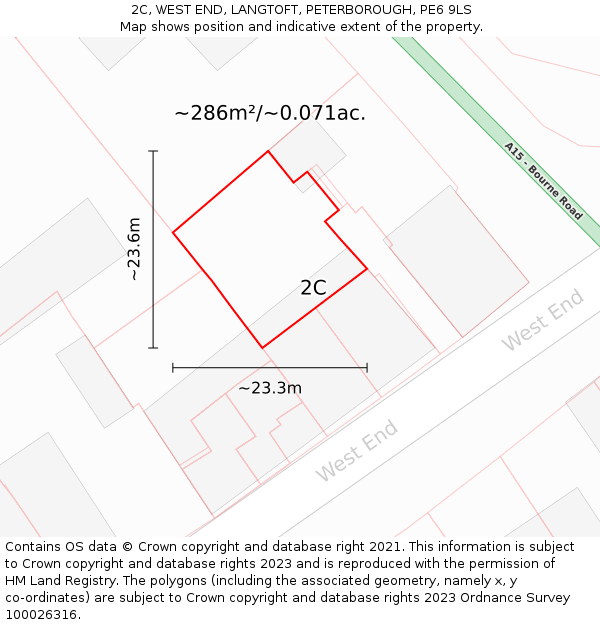 2C, WEST END, LANGTOFT, PETERBOROUGH, PE6 9LS: Plot and title map