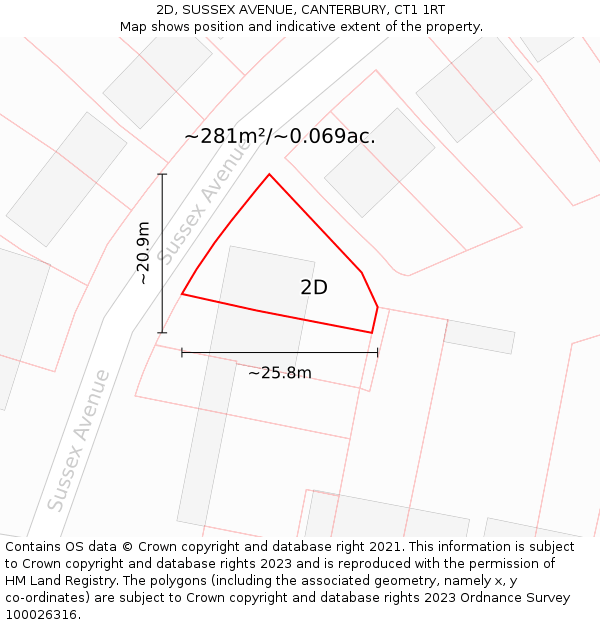 2D, SUSSEX AVENUE, CANTERBURY, CT1 1RT: Plot and title map