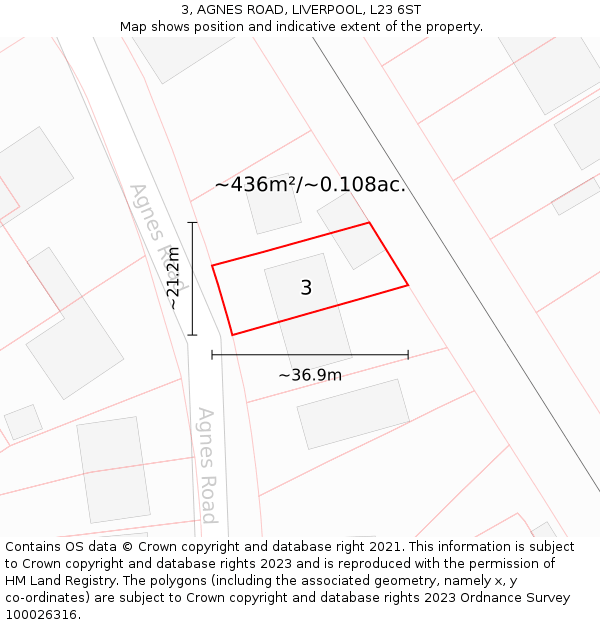 3, AGNES ROAD, LIVERPOOL, L23 6ST: Plot and title map