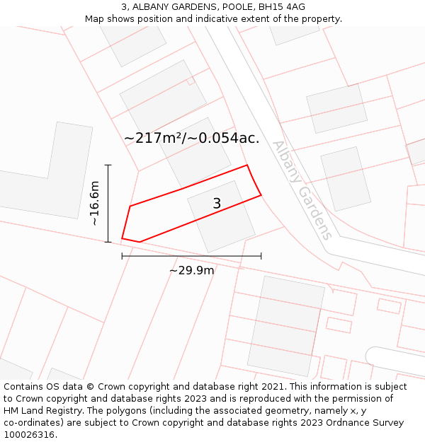 3, ALBANY GARDENS, POOLE, BH15 4AG: Plot and title map