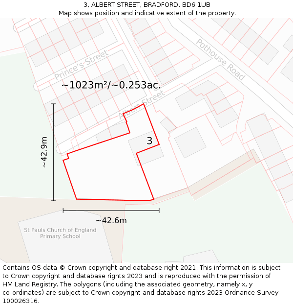 3, ALBERT STREET, BRADFORD, BD6 1UB: Plot and title map