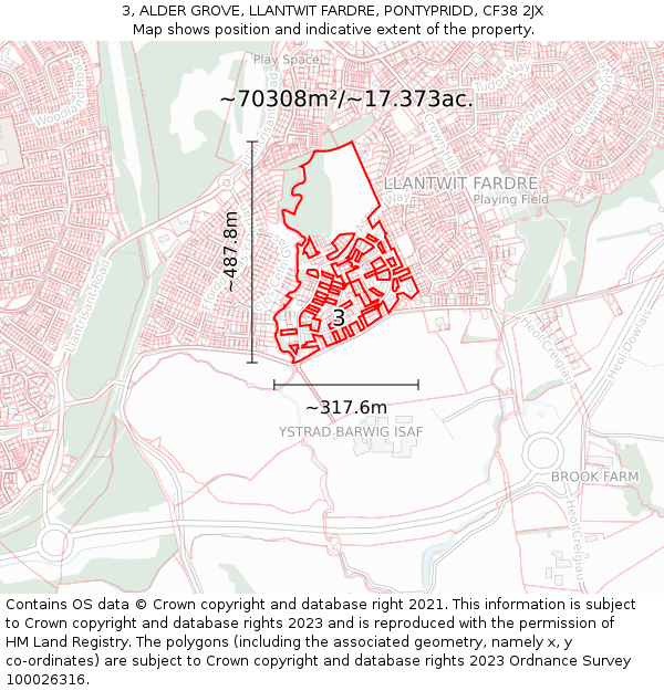 3, ALDER GROVE, LLANTWIT FARDRE, PONTYPRIDD, CF38 2JX: Plot and title map