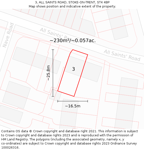 3, ALL SAINTS ROAD, STOKE-ON-TRENT, ST4 4BP: Plot and title map