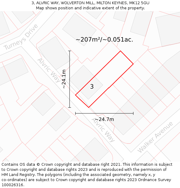 3, ALVRIC WAY, WOLVERTON MILL, MILTON KEYNES, MK12 5GU: Plot and title map