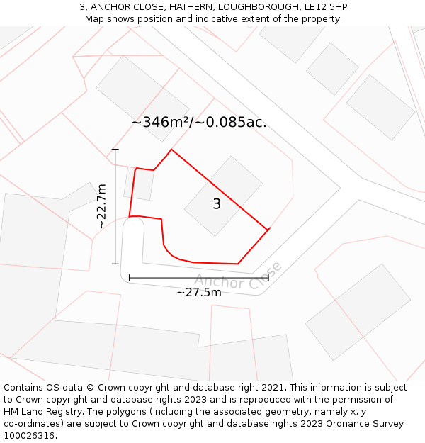 3, ANCHOR CLOSE, HATHERN, LOUGHBOROUGH, LE12 5HP: Plot and title map