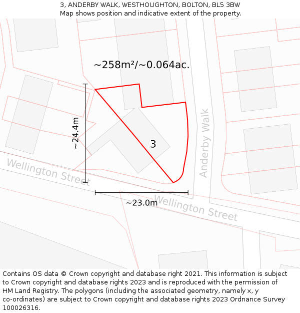 3, ANDERBY WALK, WESTHOUGHTON, BOLTON, BL5 3BW: Plot and title map