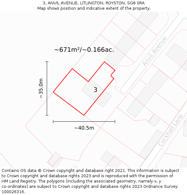 3, ANVIL AVENUE, LITLINGTON, ROYSTON, SG8 0RA: Plot and title map