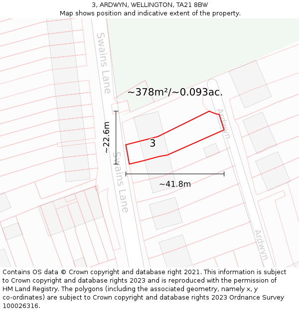 3, ARDWYN, WELLINGTON, TA21 8BW: Plot and title map