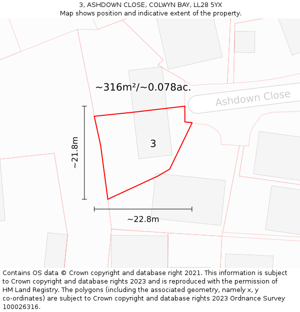 3, ASHDOWN CLOSE, COLWYN BAY, LL28 5YX: Plot and title map