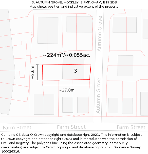 3, AUTUMN GROVE, HOCKLEY, BIRMINGHAM, B19 2DB: Plot and title map