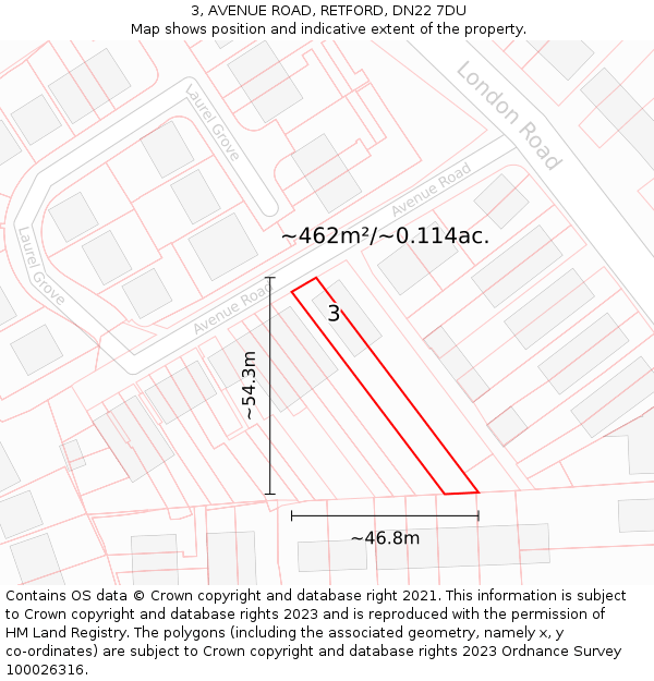 3, AVENUE ROAD, RETFORD, DN22 7DU: Plot and title map