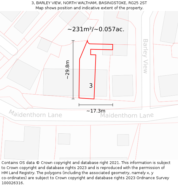 3, BARLEY VIEW, NORTH WALTHAM, BASINGSTOKE, RG25 2ST: Plot and title map