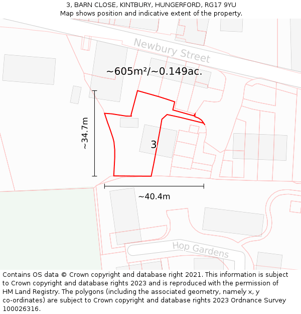 3, BARN CLOSE, KINTBURY, HUNGERFORD, RG17 9YU: Plot and title map