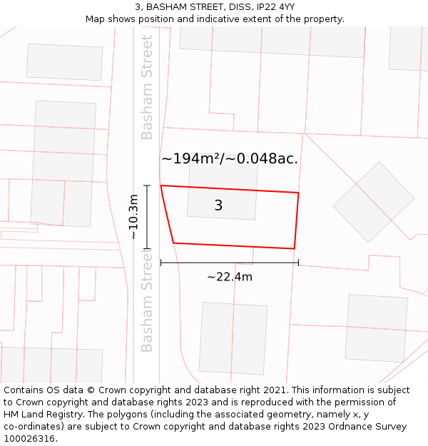 3, BASHAM STREET, DISS, IP22 4YY: Plot and title map