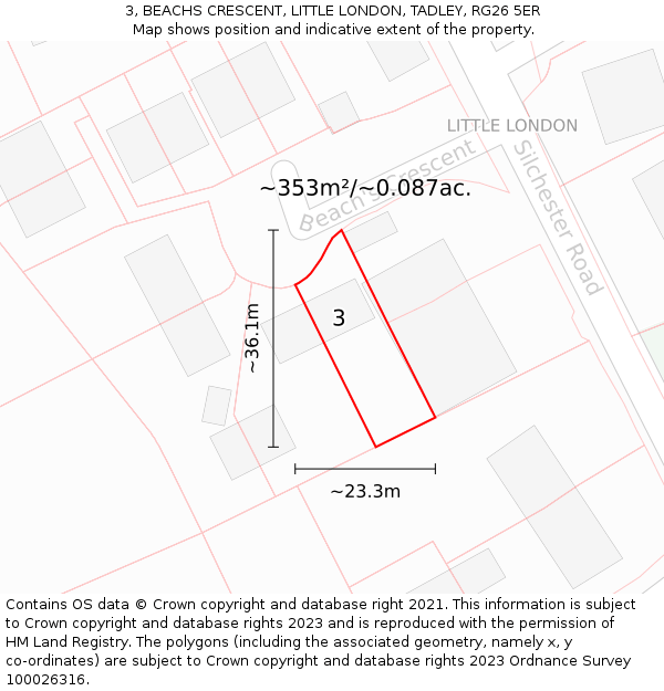 3, BEACHS CRESCENT, LITTLE LONDON, TADLEY, RG26 5ER: Plot and title map